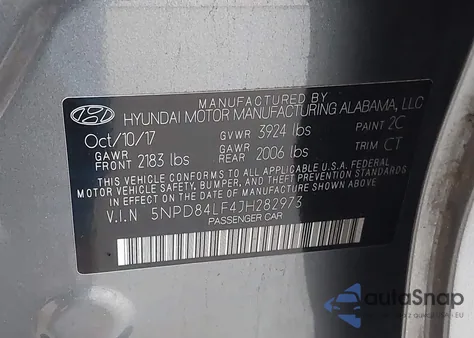 2018 Hyundai Elantra Sel z USA, uszkodzony, nr VIN 5NPD84LF4JH282973